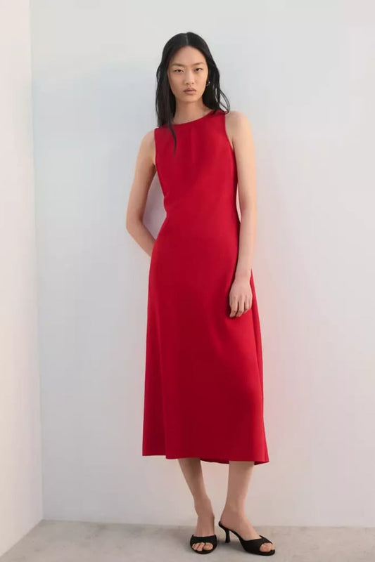 Flared Midi Dress Red