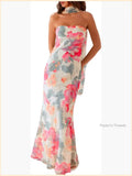 Strapless Floral Tube Maxi Dress With Scarf Bodycon Mesh Beachwear