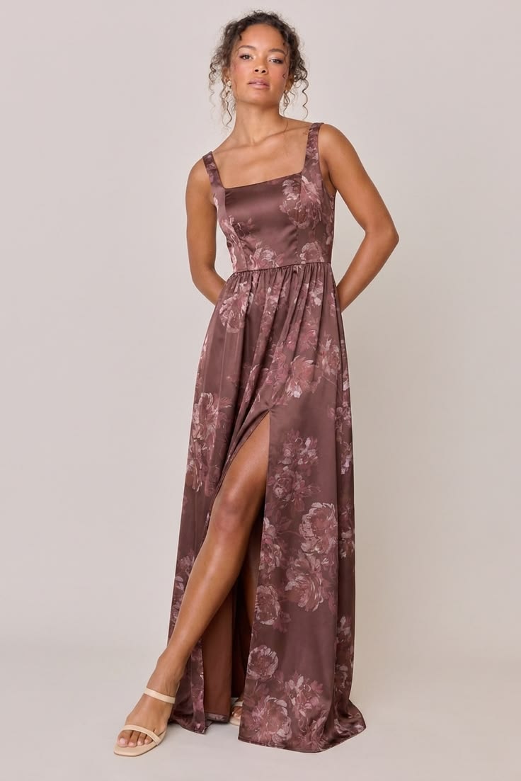 Whitney Satin Floral Print Dress Made To Order Mahogany Blooms