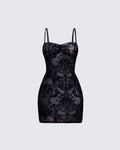 Black Flocked Mesh Mini Dress Bodycon Strapless