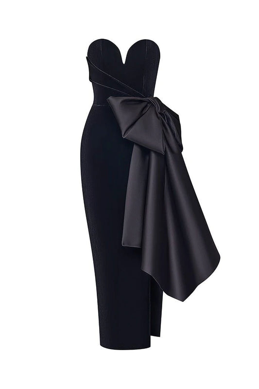 Velvet Corset Midi Dress With Bows