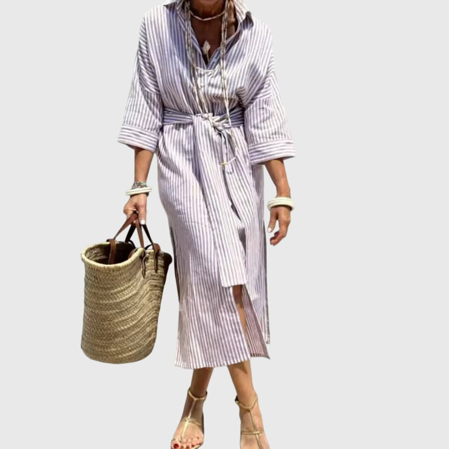 Ellen | Classic Striped Dress Gray