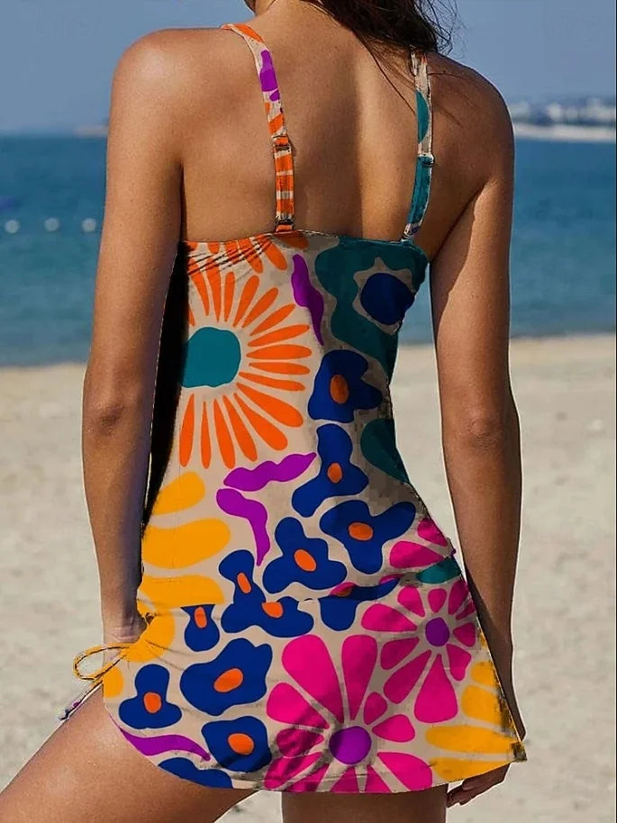 Elizabeth – Floral Graphic Tankini with Shorts & Tummy-Flattening Effect