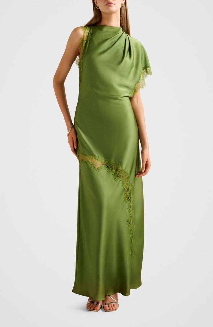 Kody One Shoulder Satin & Lace Gown (Women)