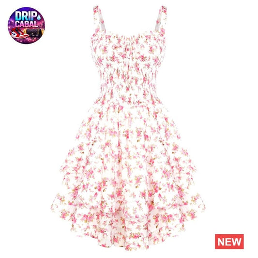 Smocked Floral Sundress Flowy Ruffle Mini Dress Adjustable Straps Chic