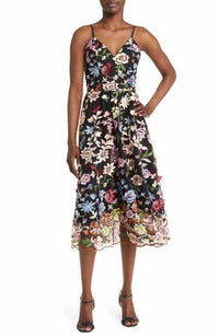 Dress The Population Tahani Floral Embroidered Fit & Flare Midi Dress