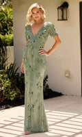 Rose Primavera Couture 13147 Puff Sleeve Surplice V Neck Evening Dress