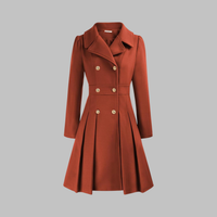 Dami - Classy Double Button Long Sleeve Coat Orange