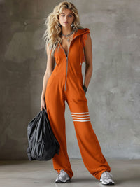 Danielle - Retro Sports Jumpsuit with Hood and Stripes
