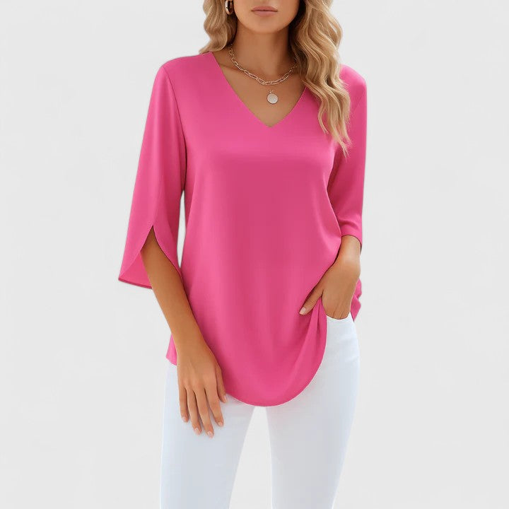 Violetta | Sophisticated V-Neck Blouse Pink