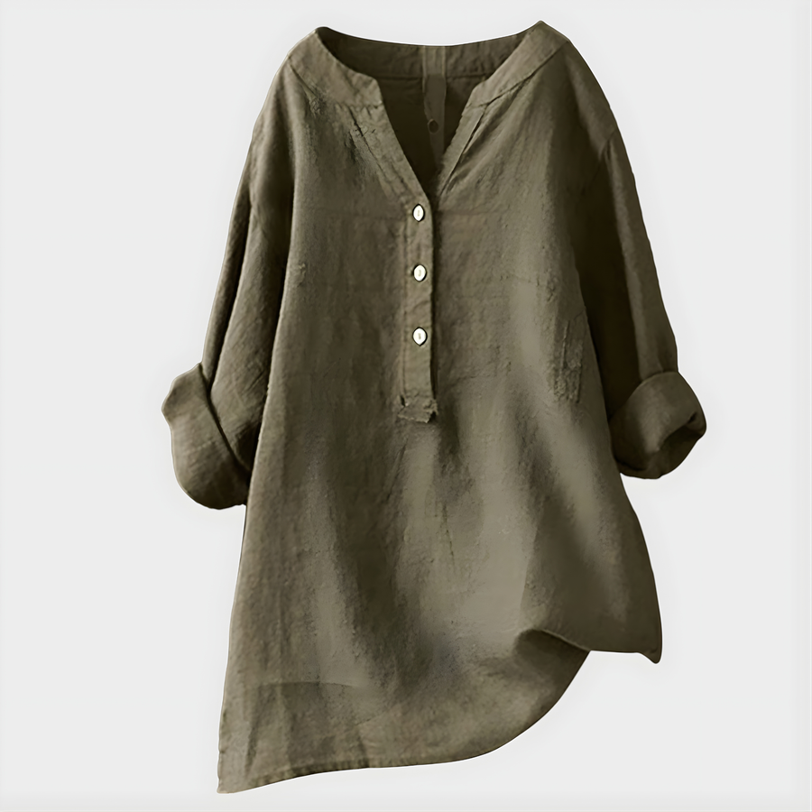 Verena - Elegant Cotton-Linen V-Neck Blouse