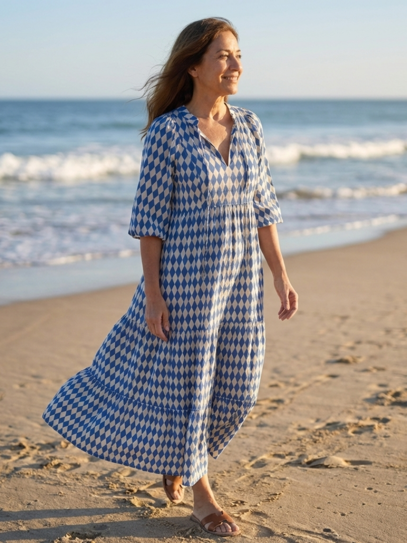 Mabel – Diamond Pattern Tiered Midi Dress