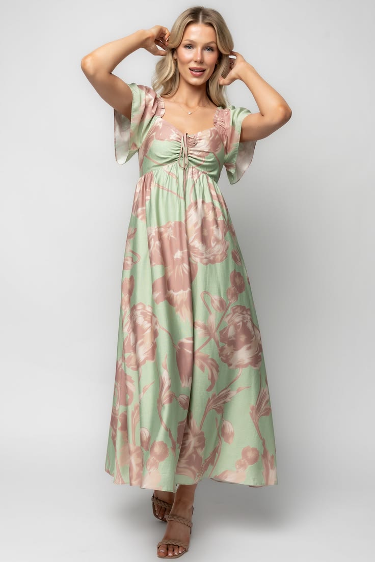 Eliana Maxi Dress Sage + Rose Floral