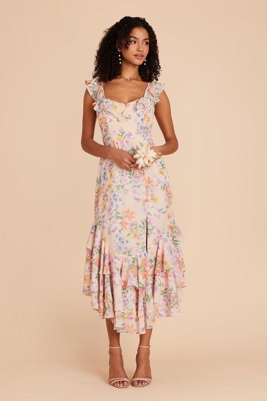 Ginny Blue Dreamy Ditsy Chiffon Bridesmaid Dress | Birdy Grey