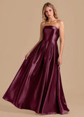 Bridesmaid Dress Metallic Satin Pink A Line Straight Floor Length