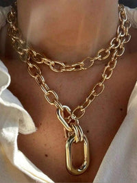 Boutique Jewelry | 2pc Set Gold Double Interlock Oval Circle Link Chain Necklace | Color: 