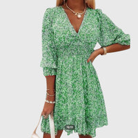 Elisa | Floral Puff Sleeve Dress Green