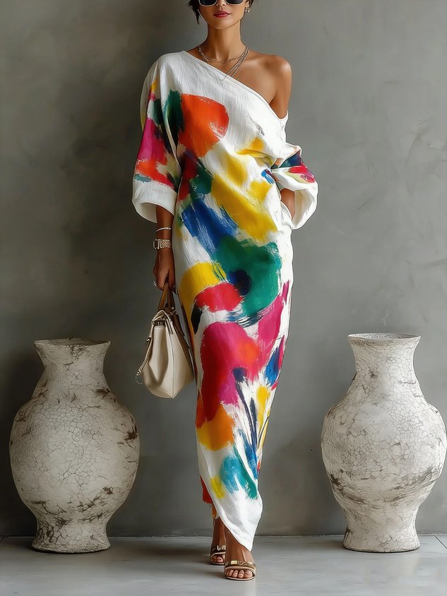 Demi - Abstract One-Shoulder Maxi Dress