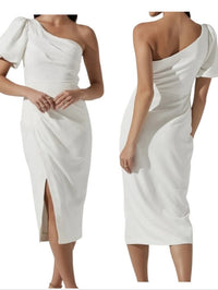 Astr Dress Joelle One Shoulder Midi Dress White Cocktail M Color: