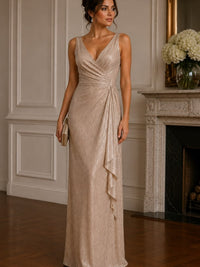 Oleg Cassini Dress Oleg Cassini Size 12 Champagne Metallic Draped