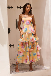 Free Daydream Chiffon Maxi Dress Yellow Multi