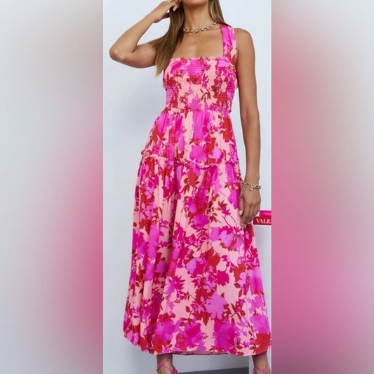 Dress Wander To The Sun Midi Color: Pink Red Size: 4