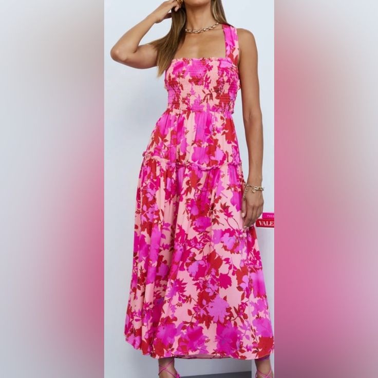Dress Wander To The Sun Midi Color: Pink Red Size: 4