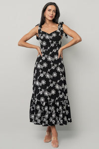 Womens Amor Midi Dress Black + Ivory Floral Size: Large