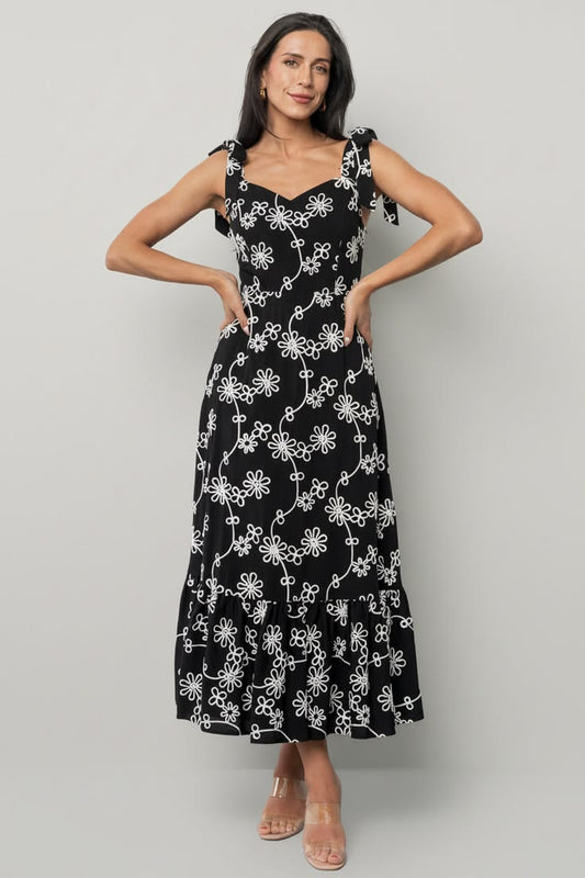 Womens Amor Midi Dress Black + Ivory Floral Size: Large