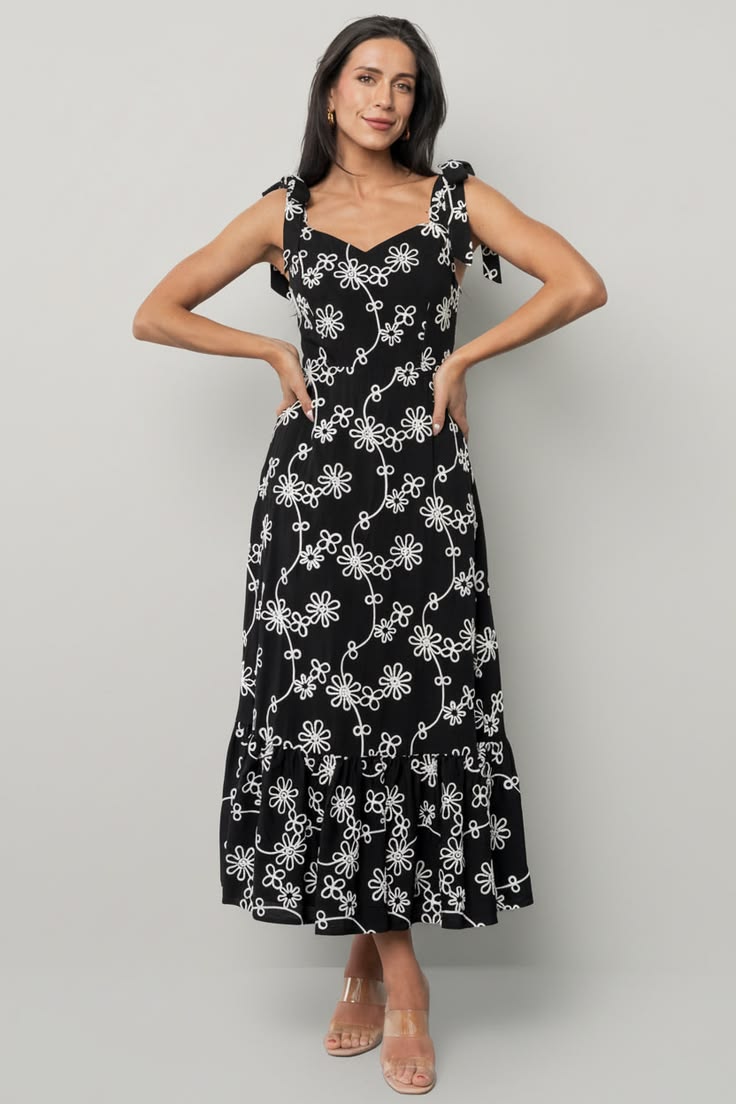 Womens Amor Midi Dress Black + Ivory Floral Size: Large