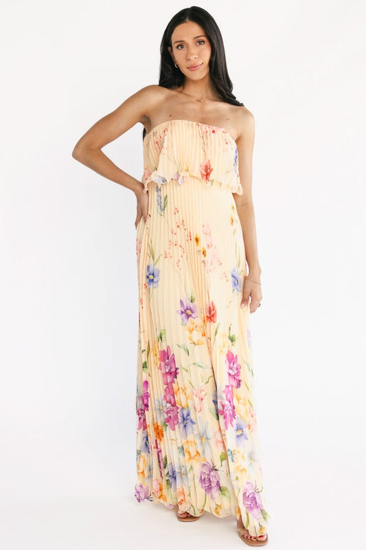 Bloom Pleated Strapless Maxi Dress Multi Floral