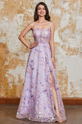 Gorgeous A Line Spaghetti Straps Light Purple Long Prom Dress With