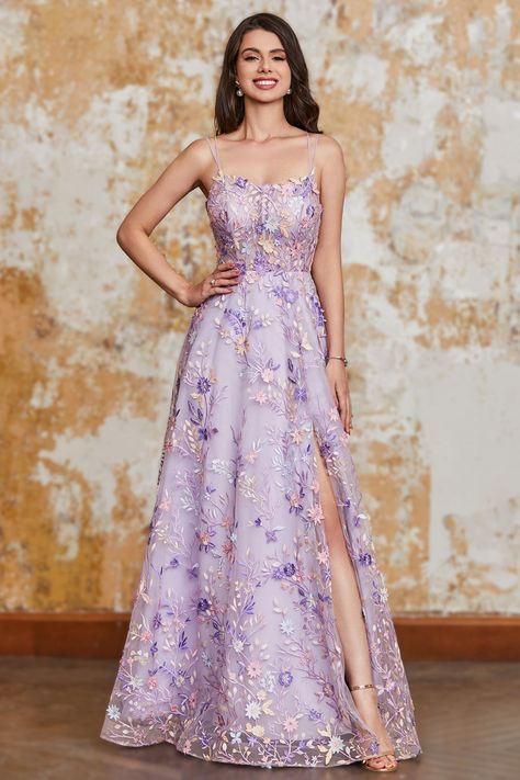 Gorgeous A Line Spaghetti Straps Light Purple Long Prom Dress With