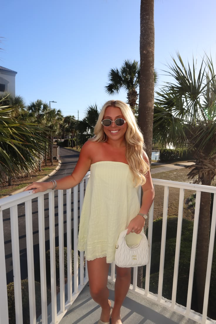 Palms Mini Dress Light Yellow Large