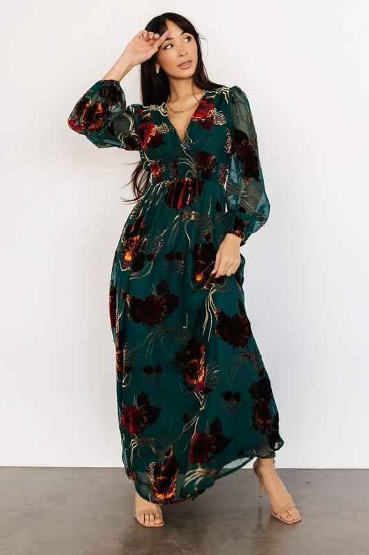 Mikla Burnout Velvet Maxi Jade Multi Dress