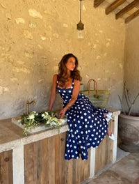 Navy Polka Dot Midi Dress Classy Summer Dress