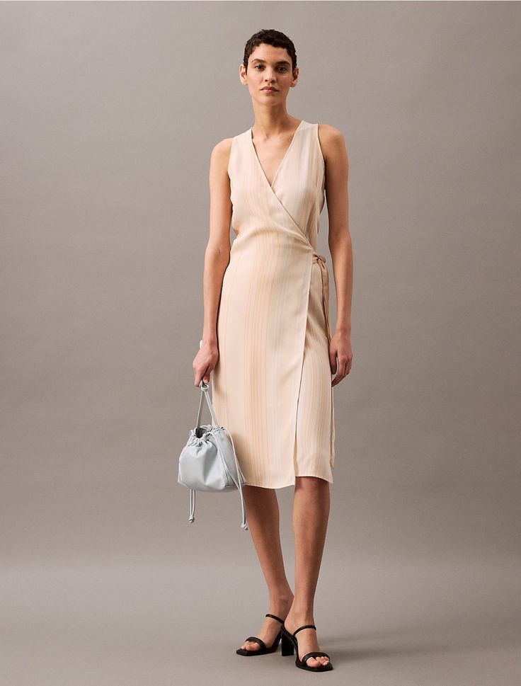Flowing Stripe Midi Wrap Dress