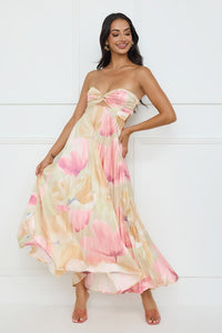 Sea Goddess Strapless Satin Maxi Dress L Print