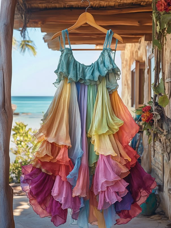 Summer Rainbow Lace Patchwork Dress 68ad 4Xl
