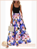 Boho Floral Maxi Sundress Sleeveless Flowery Vacation Beach Wedding