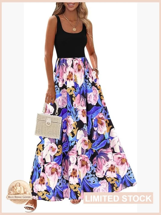 Boho Floral Maxi Sundress Sleeveless Flowery Vacation Beach Wedding