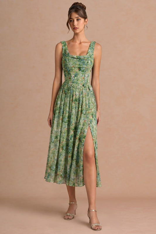 Jessamy Green Floral Midi Dress