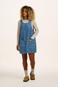 Layla Mini Denim Dress In Mid Wash Blue