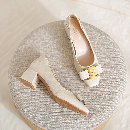 Lucie - Elegant Leather Heels – White
