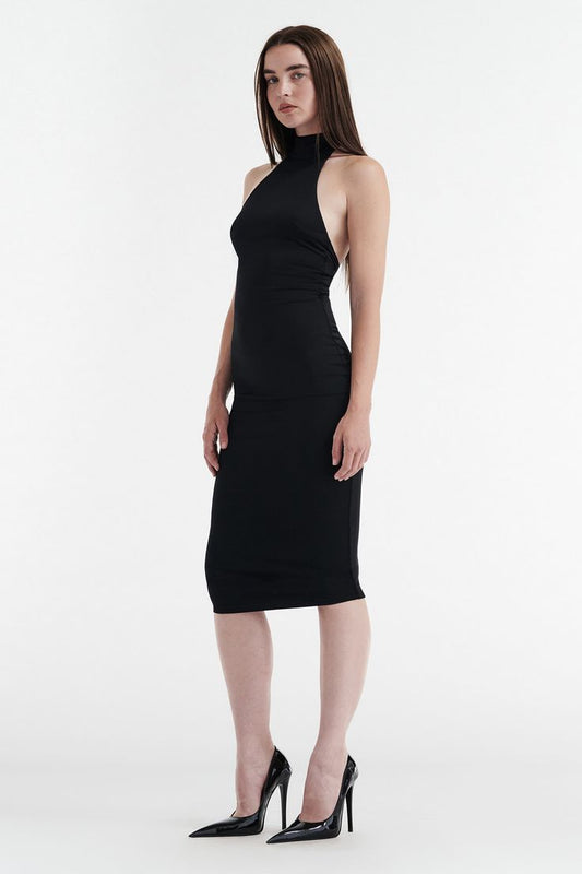 Cleo Halter Tie Midi Dress Black