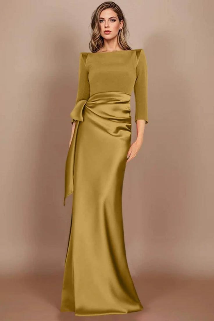 Sheath Scoop 3 4 Length Sleeves Floor Length Mother Dress M Mustard