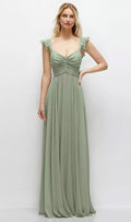 Convertible Ruffle Strap Chiffon Maxi Dress With Full Circle Skirt