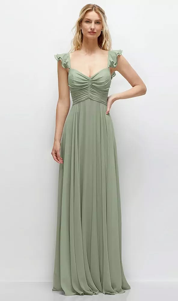 Convertible Ruffle Strap Chiffon Maxi Dress With Full Circle Skirt