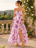 Dress Nwt Lilac Floral Wedding Guest Tiered Strapless Formal Dress