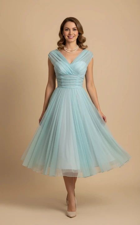 V Neck Empire Waist Chiffon Gown